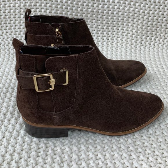 tommy hilfiger th buckle suede bootie